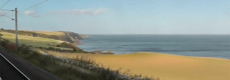 The train runs along the coast