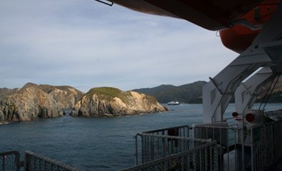 Interislander ferry "Kaitaki" enters the Tory Channel between Wellington and Picton