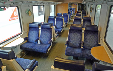 2nd class seats in an open-plan OBB Intercity car