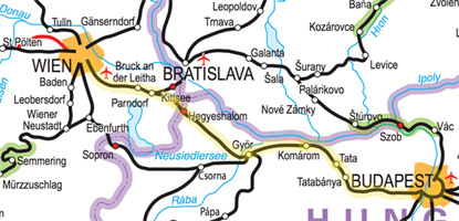 Vienna to Budapest train route map