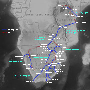 Map of train routes in Southern Africa