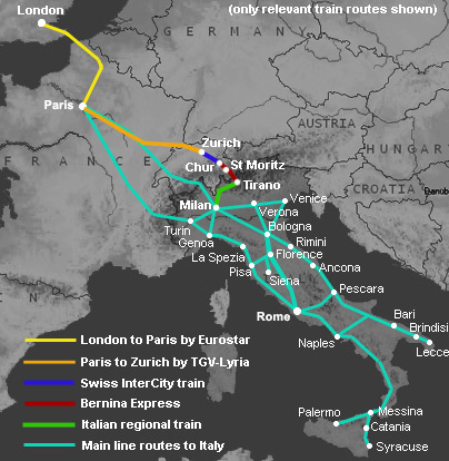 Route map: London to Bucharest & Romania by train