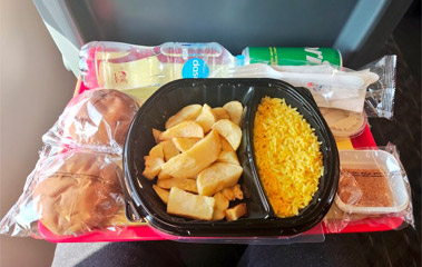 Tray meal served on Talgo train