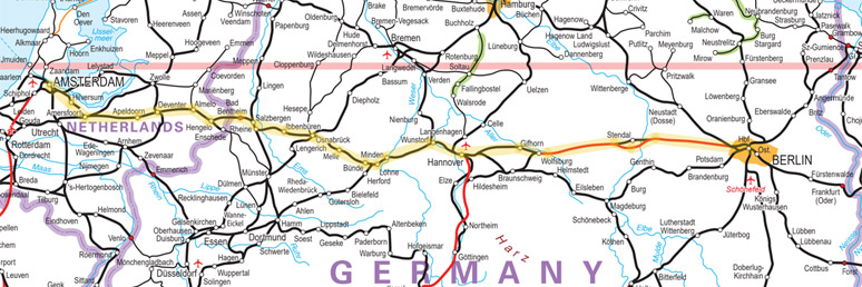 Amsterdam to Berlin train route map