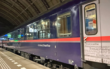 Couchette compartment on Amsterdam to Switzerland Nightjet train