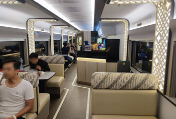 Modern dining car on the Bima
